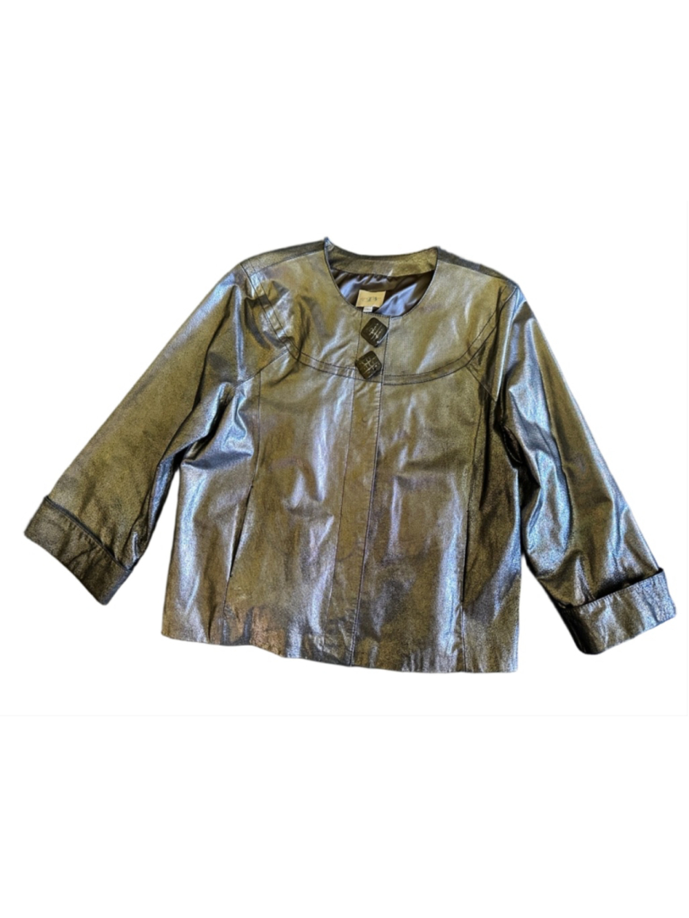Alice Blue Genuine Leather Jacket Women’s L Metallic Leather Moto Statement